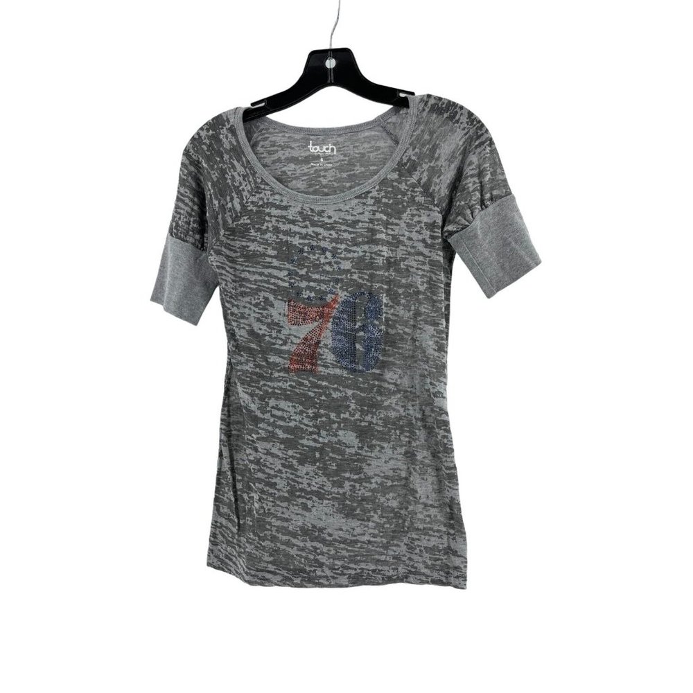 Philadelphia 76er's Sixers Women's Distressed Gray Rhinestone T Shirt Top Size S